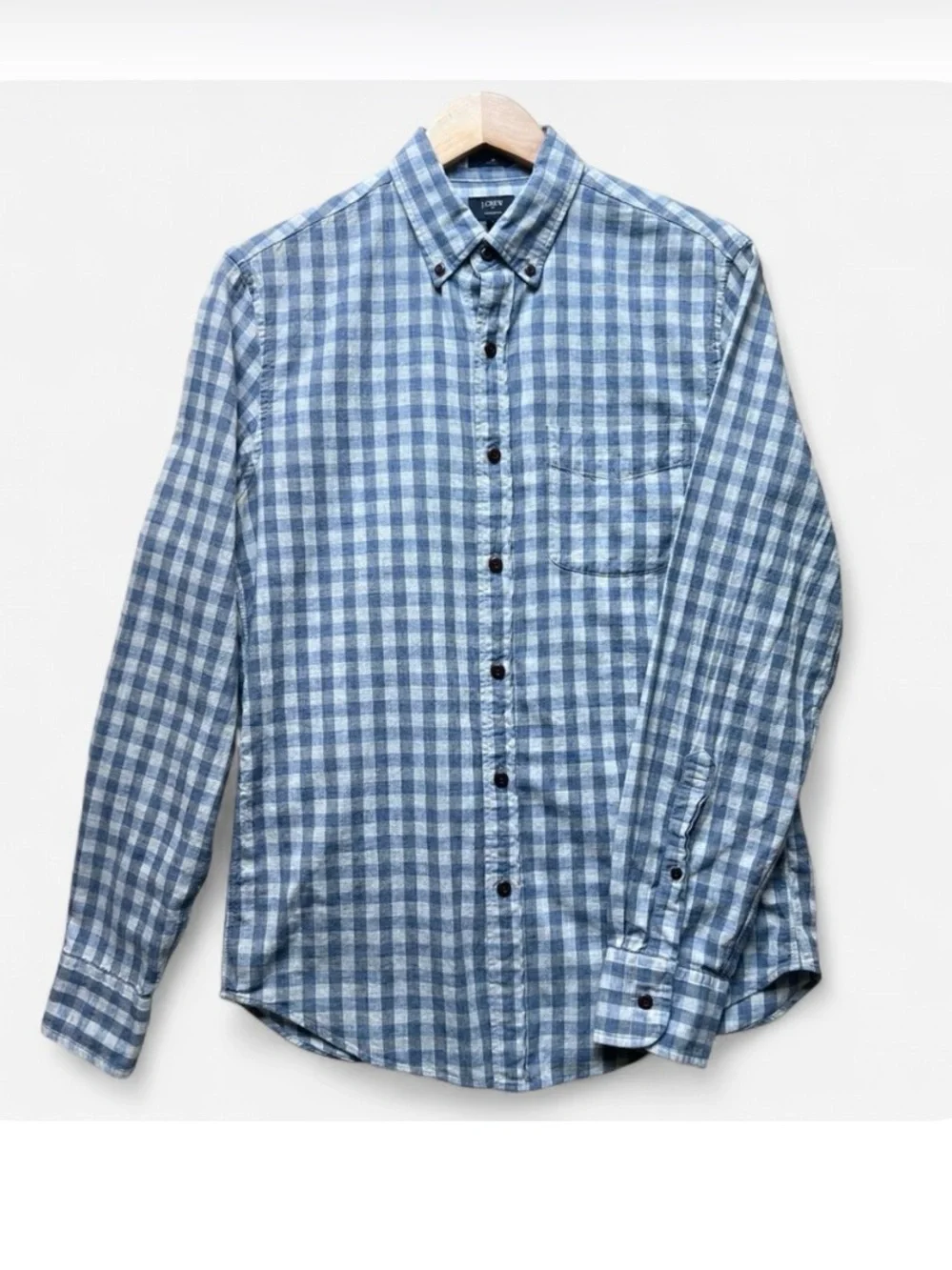 J. Crew Men’s Blue and White Gingham Button-Down Shirt Sz S Homespun 100% Cotton